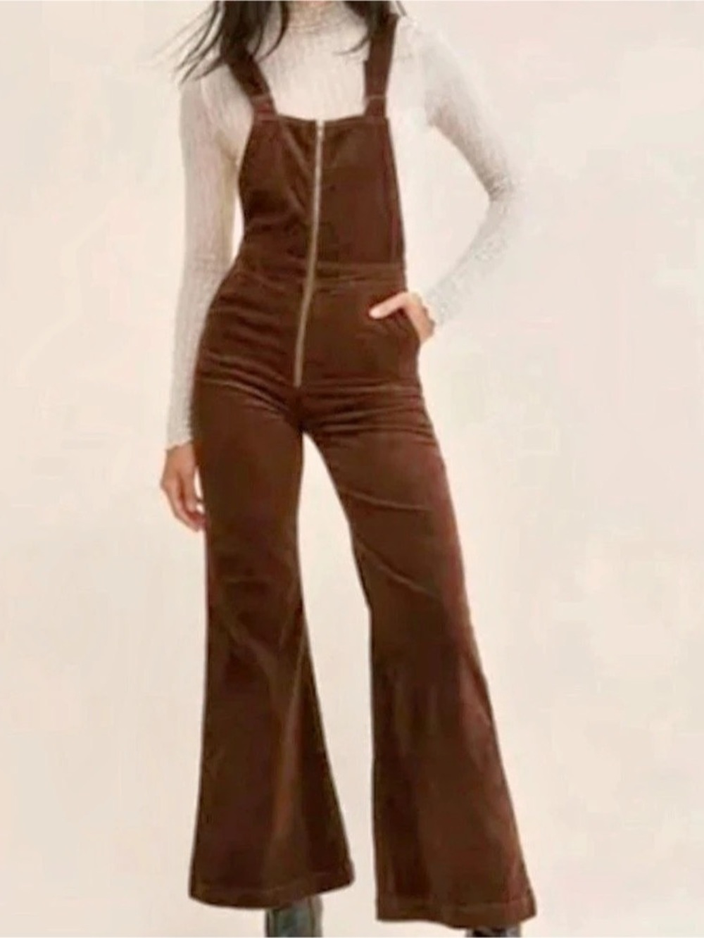 Rollas East Coast Flare Jumpsuit in chocolate brown